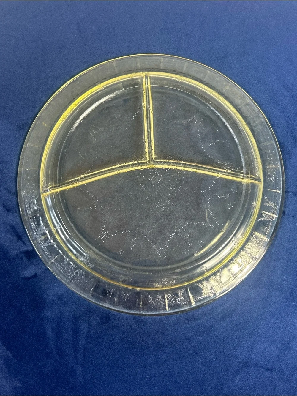 Clear Glass Divided Serving Plate - Yellow Tint